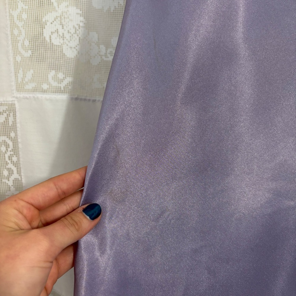 Lavender Purple Satin Cowl Neck Slinky Whimsy Mini Slip Dress Size M-L - Picture 5 of 12